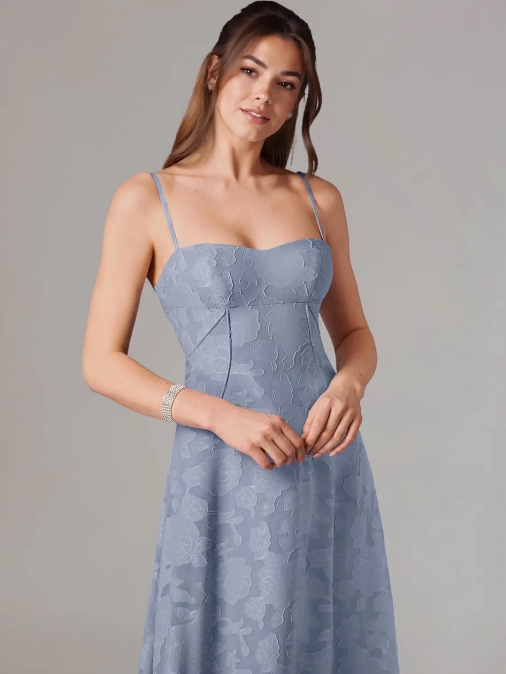 Dusty Blue Floral burnout align Dress - Picture 4 of 6